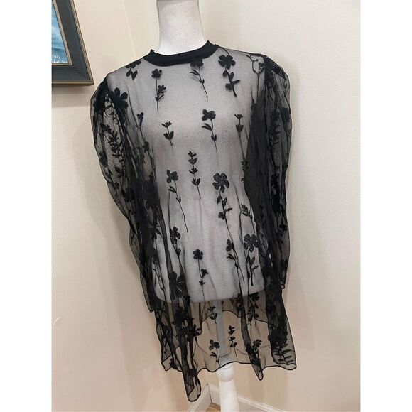 Free People Embroidered Floral Mesh Long Sleeve Size S - Picture 1 of 5